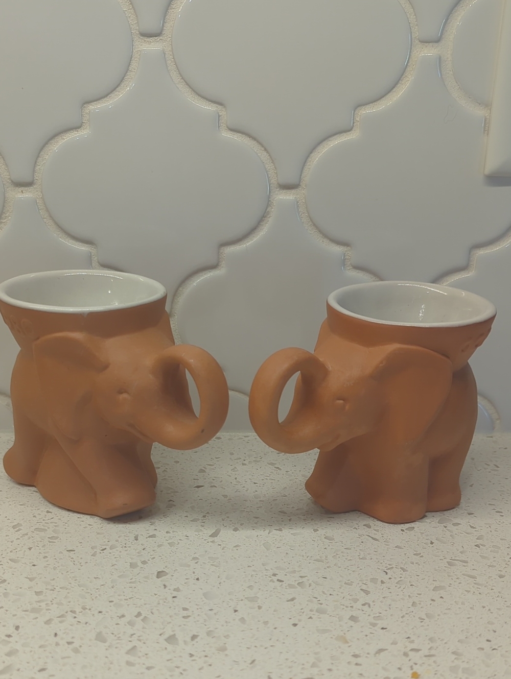 vintage Frankoma Pottery mugs are styled as Republican GOP elephants, Year 1980
